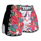 TUFF Roses Muay Thai Shorts White Kickboxing MRS302