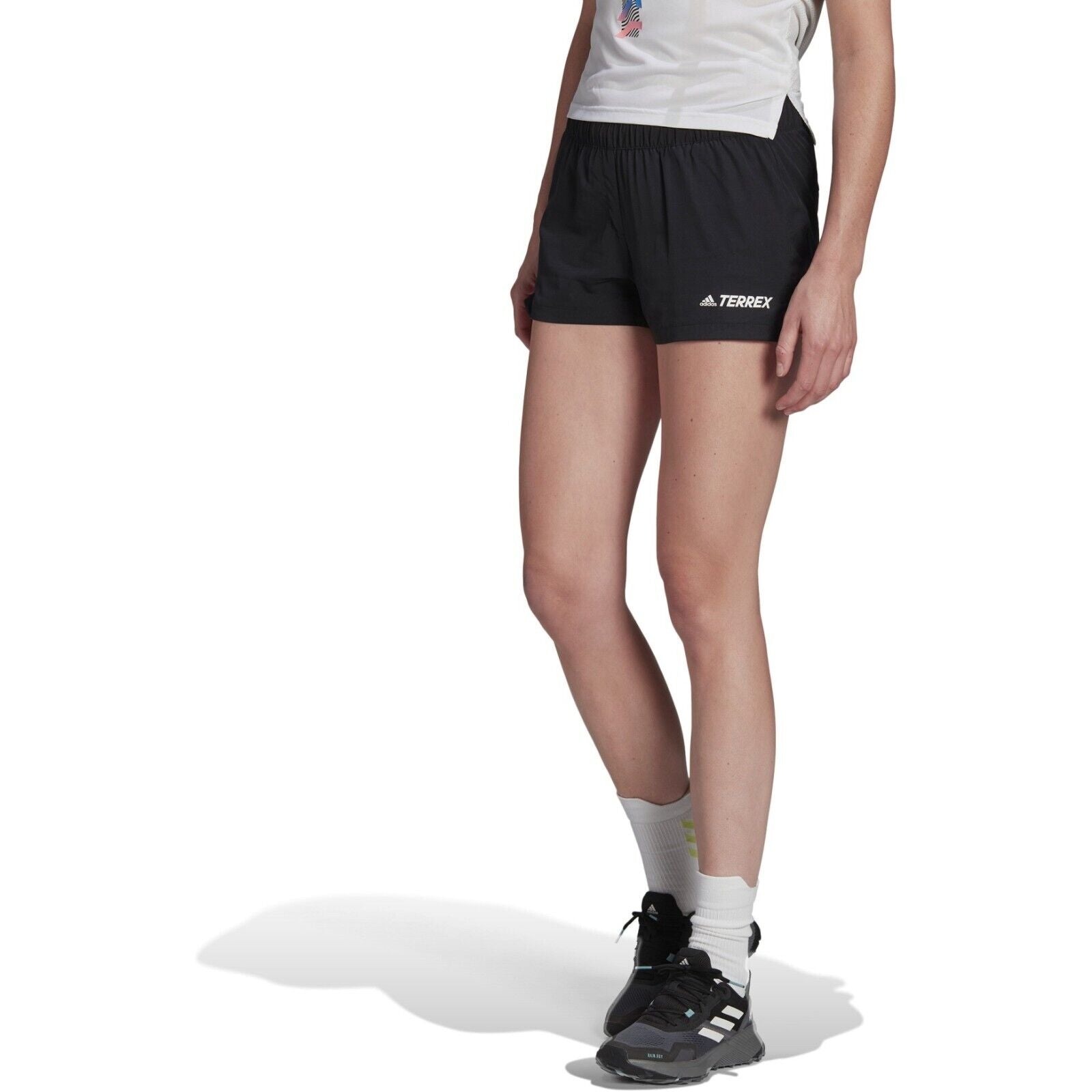 adidas Trail Running Shorts 5" Womens Black Zip Pockets Eco