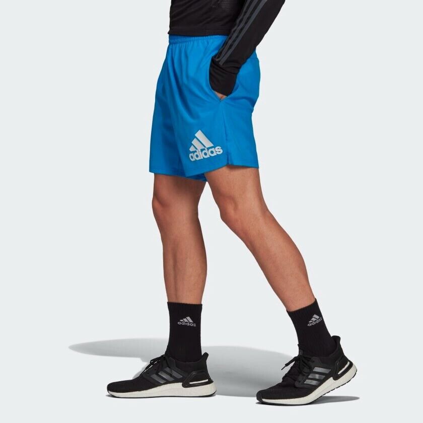 adidas Run It Mens Running Shorts Blue Reflective Pockets Fitness Gym Sports