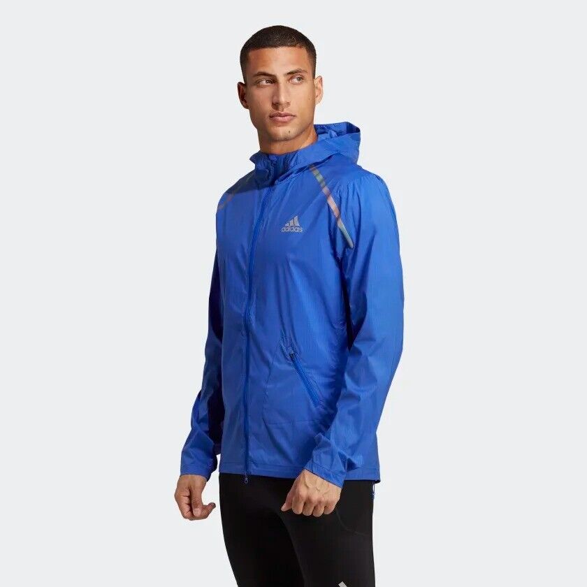 adidas Marathon Running Jacket Mens WIND.RDY Orange Blue