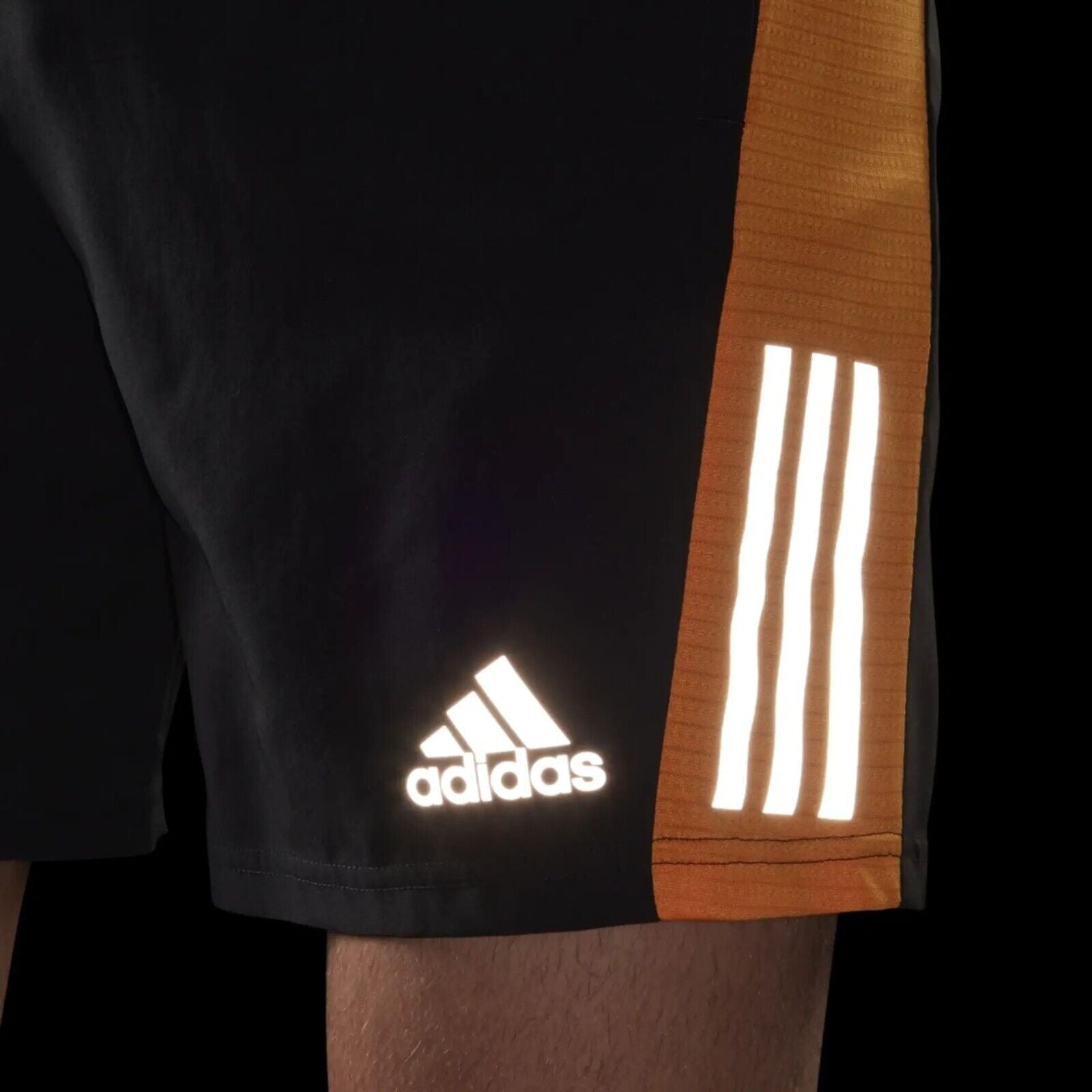 adidas Own The Run Mens Running Shorts Black Orange Reflective Pockets Fitness