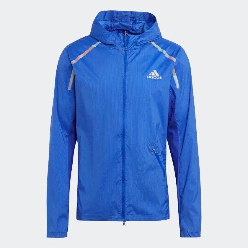 adidas Marathon Running Jacket Mens WIND.RDY Orange Blue