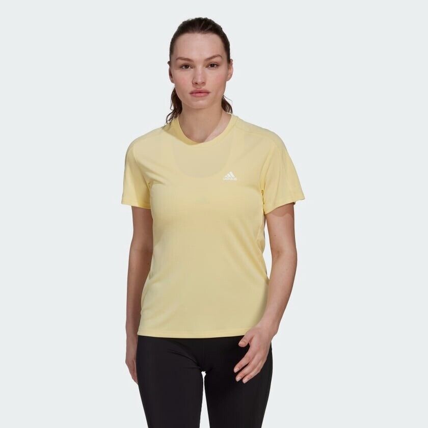 adidas Run It Tee Womens Running Top Ladies Fitness T-Shirt Yellow Aeroready