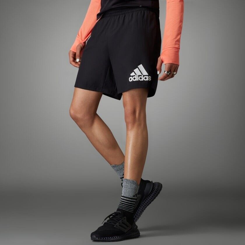 adidas Run It Mens Running Shorts Black Reflective Logo Fitness Gym Sports