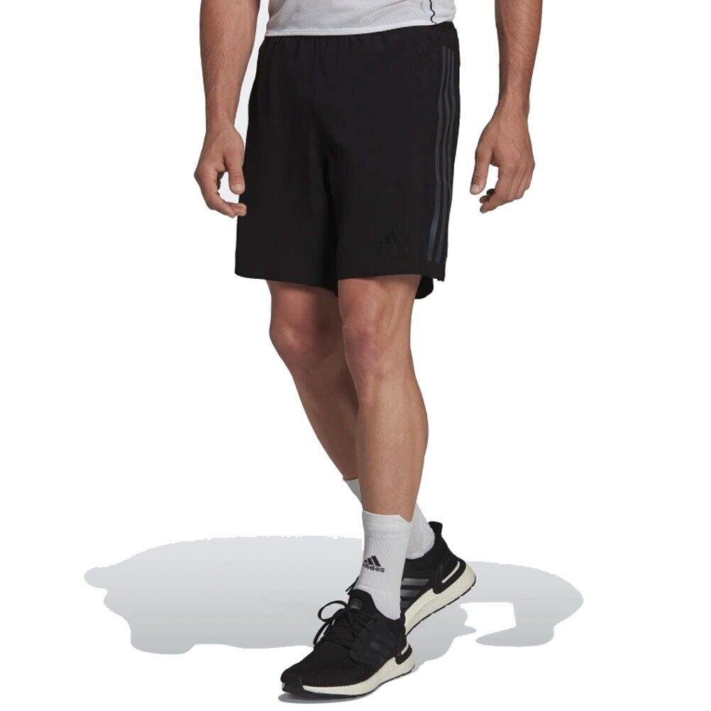 adidas Run Icons 3-Stripes Mens Running Shorts HEAT.RDY Black Reflective Pockets