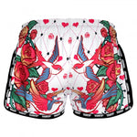 TUFF Roses Muay Thai Shorts White Kickboxing MRS302