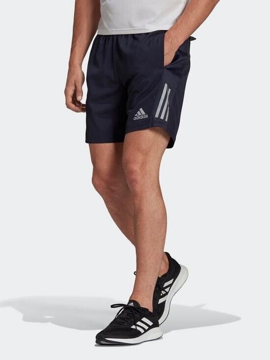 adidas Own The Run Running Shorts Breathable Reflective Zip Pocket Navy Mens