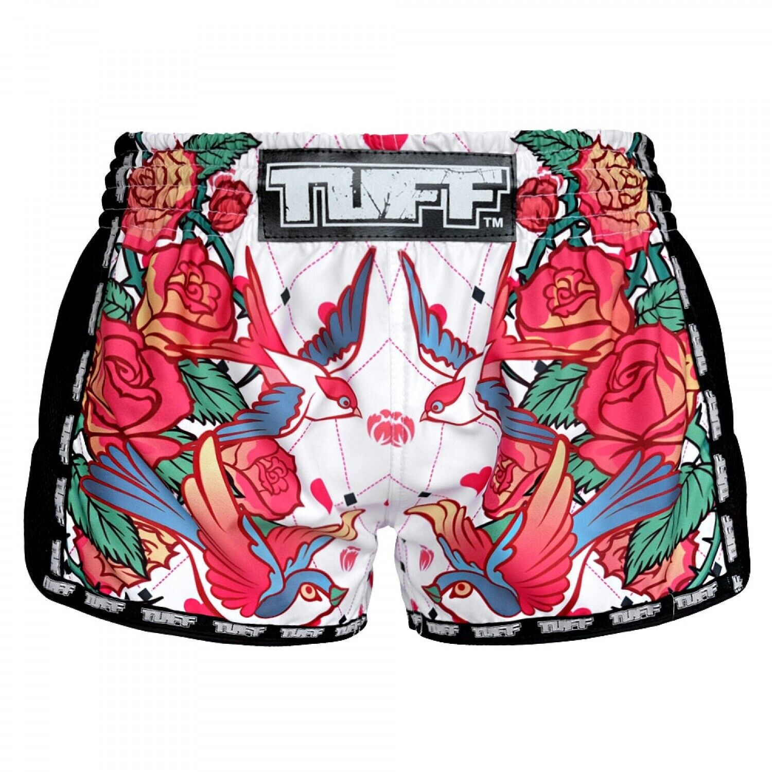 TUFF Roses Muay Thai Shorts White Kickboxing MRS302