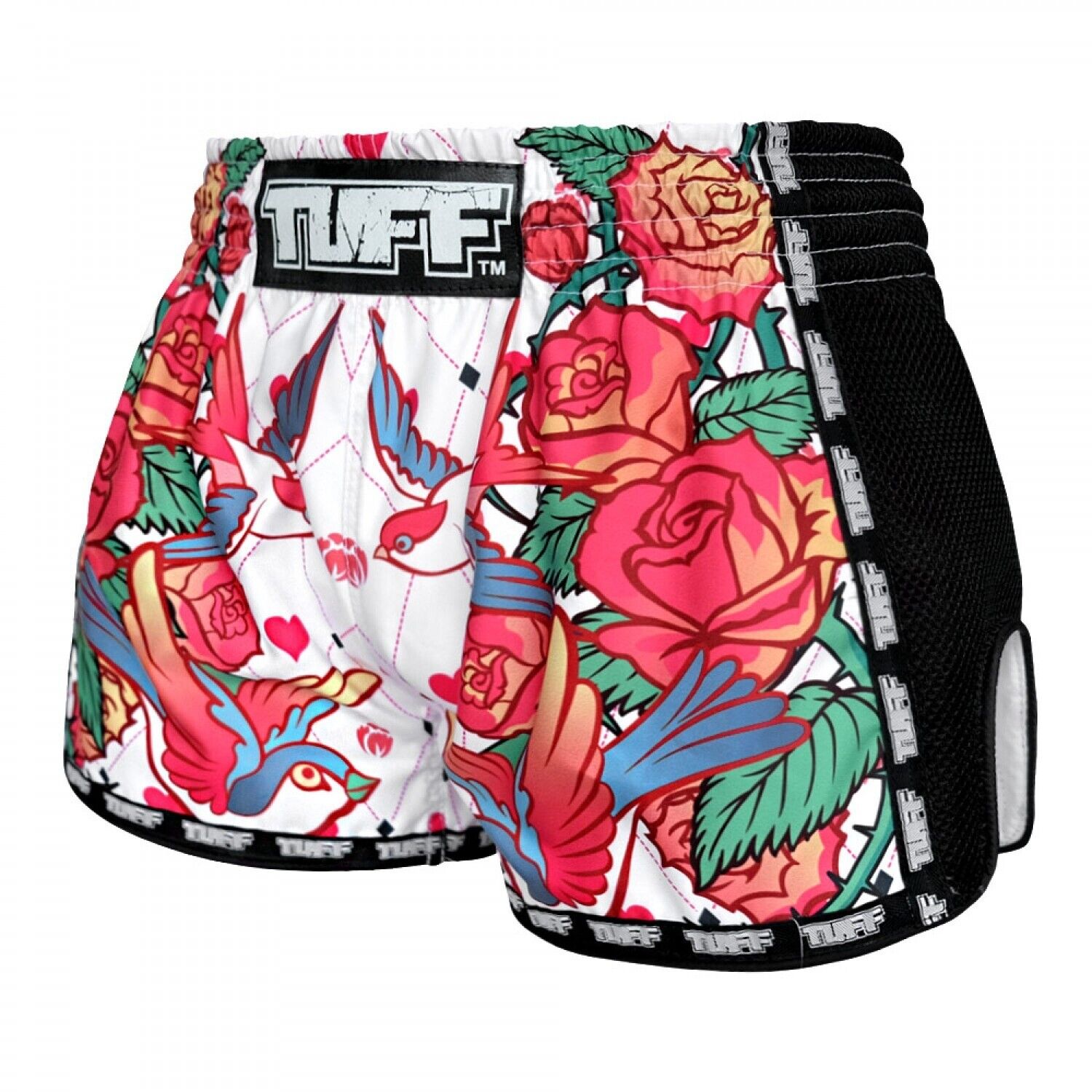 TUFF Roses Muay Thai Shorts White Kickboxing MRS302