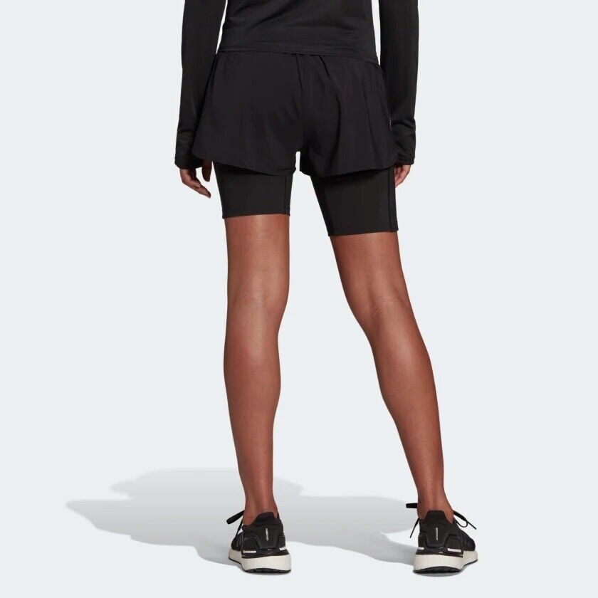 adidas Run Icons Two-In-One Womens Running Shorts Inner Compression Pocket Black