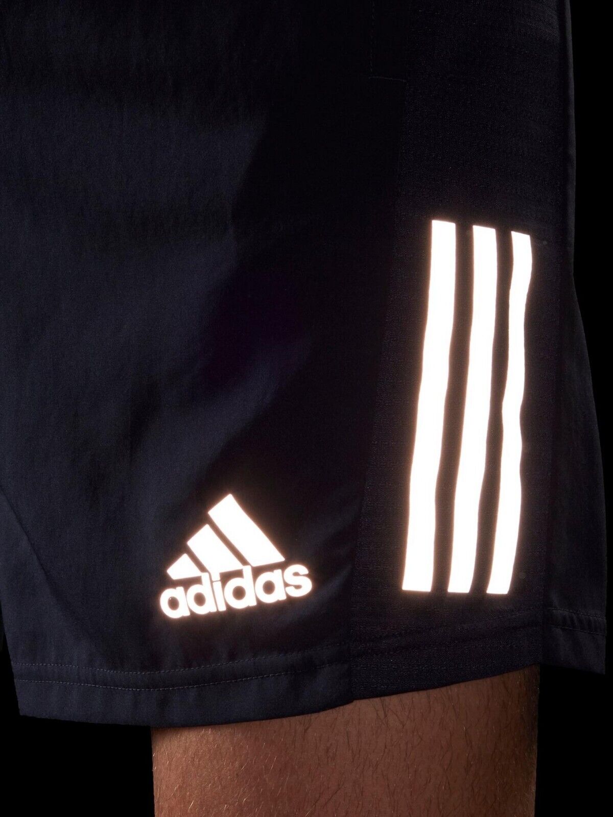 adidas Own The Run Running Shorts Breathable Reflective Zip Pocket Navy Mens