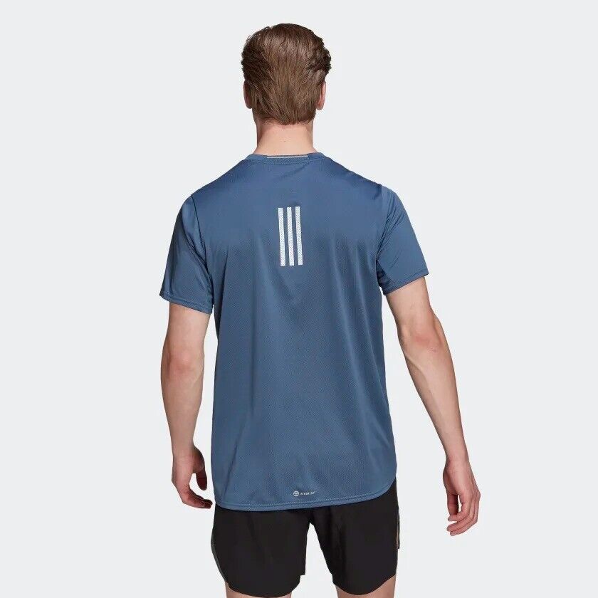 adidas Designed For Running Mens T-Shirt Blue Lime Grey Reflective Breathable